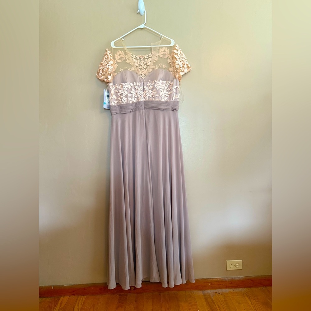 JS Collections Maxi Dress in Taupe with faded coral meshing